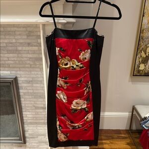 Floral Satin Dress - Black and Red